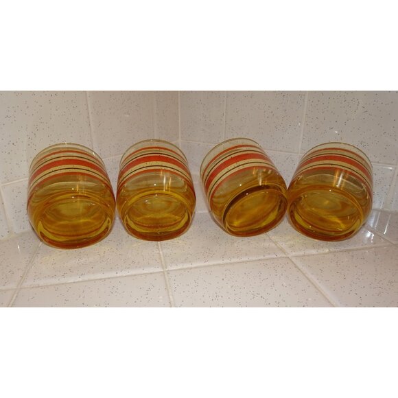Vintage Four Golden Rust & Cream Anchor Hocking Drink Glasses MCM 1970s - Picture 9 of 9
